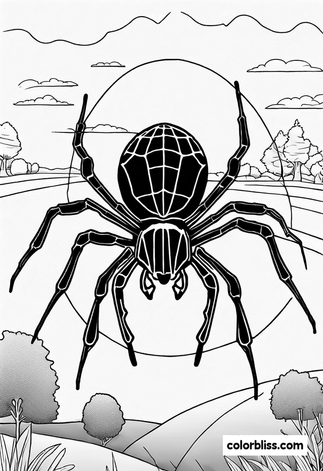 Giant Spider in the Countryside Coloring Page