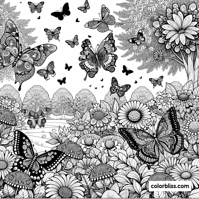 Butterfly Garden Coloring Page