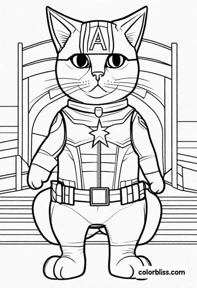 A coloring page of Captain Kitty Hero Coloring Page