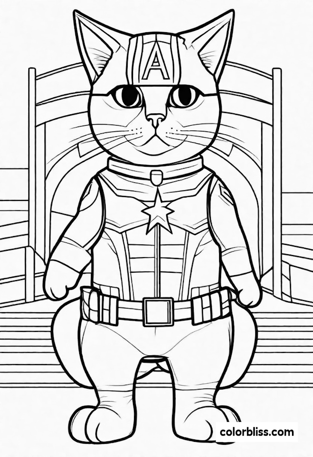 Captain Kitty Hero Coloring Page