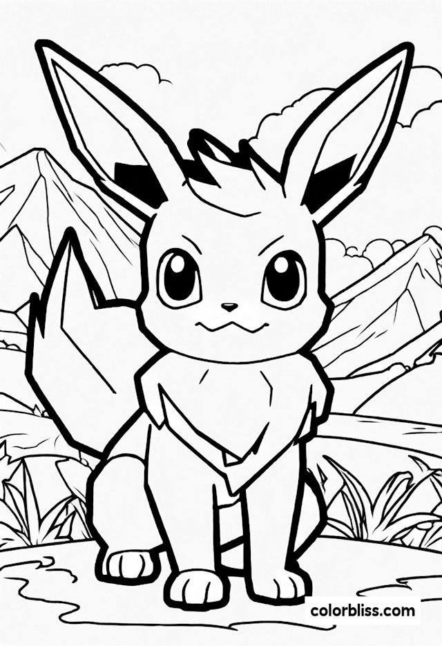 Eevee Exploring the Mountains Coloring Page