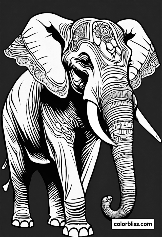 Majestic Decorated Elephant Coloring Page