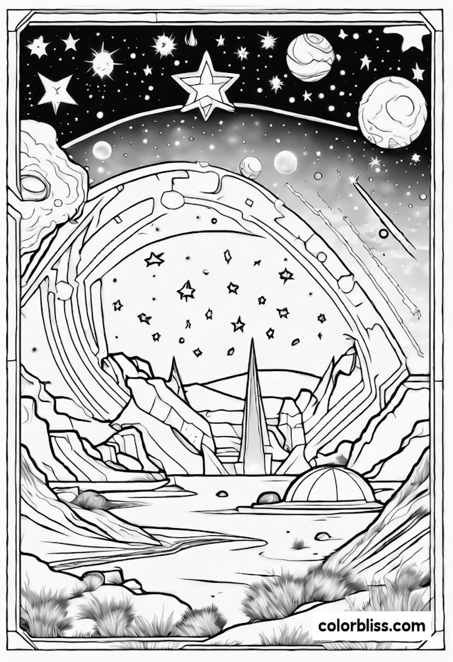 Cosmic Fantasy: Astral Landscape Coloring Page