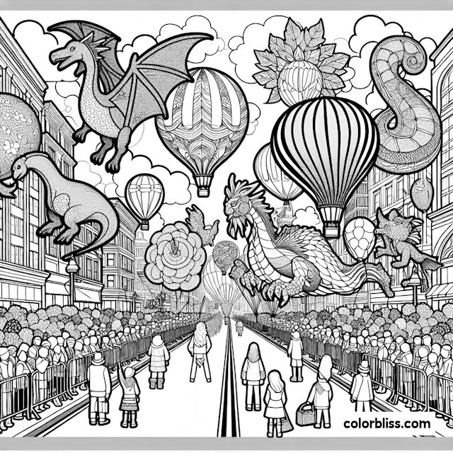 Fantasy Parade with Dragons and Balloons