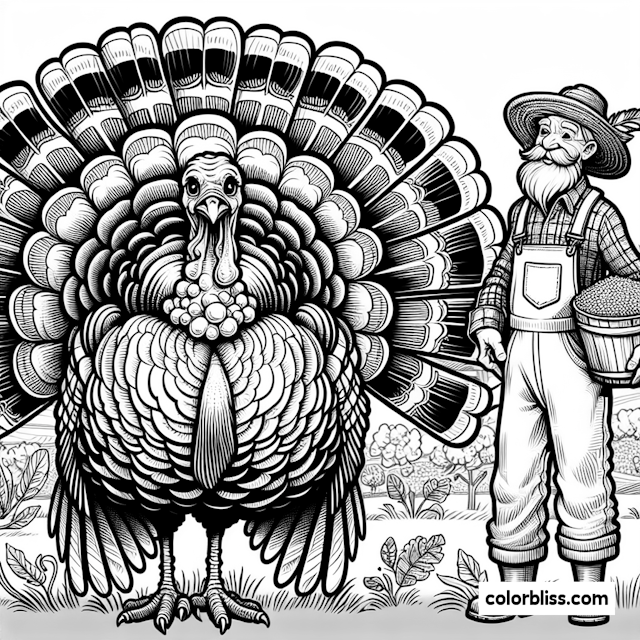 Farmer and His Proud Turkey in the Field