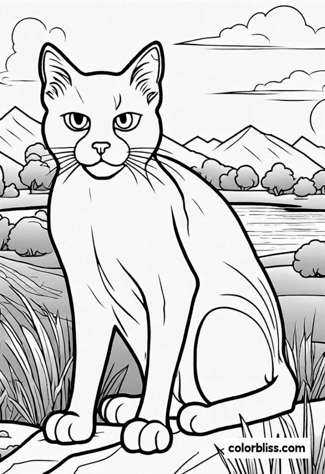 A coloring page of Cat’s Scenic Adventure