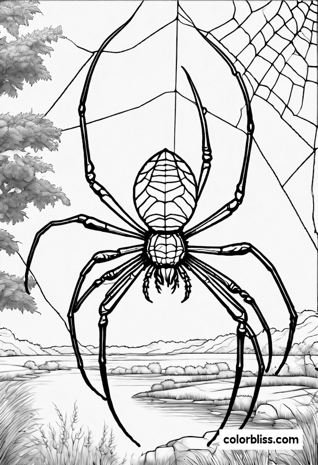 Giant Spider’s Web Adventure Coloring Page