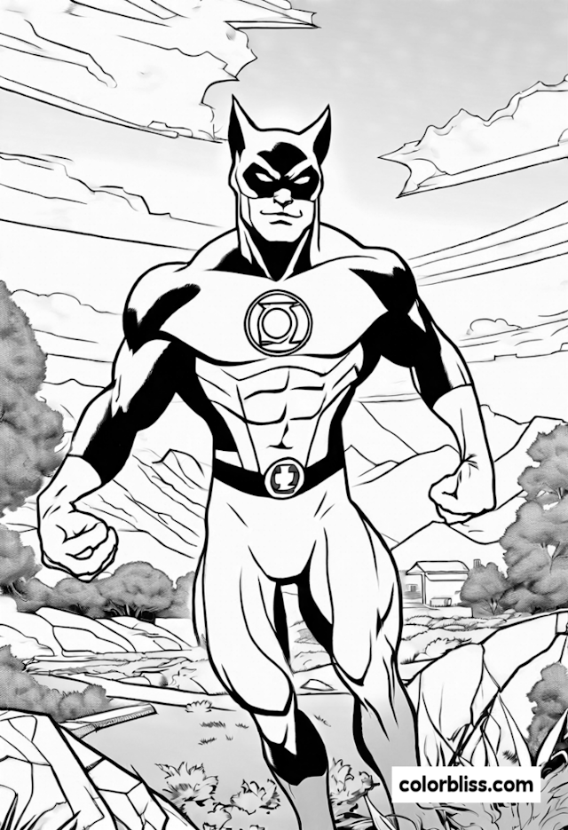 A coloring page of Green Lantern on a Heroic Adventure Coloring Page