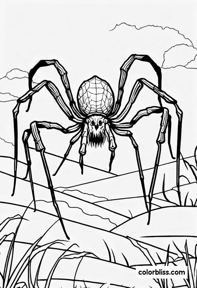 Giant Spider in the Wilderness Coloring Page