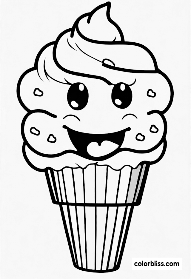 Smiling Cupcake Coloring Fun