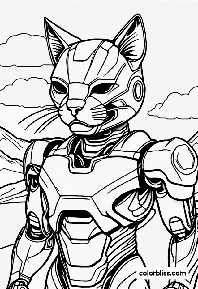 Cyber Feline Warrior Coloring Page