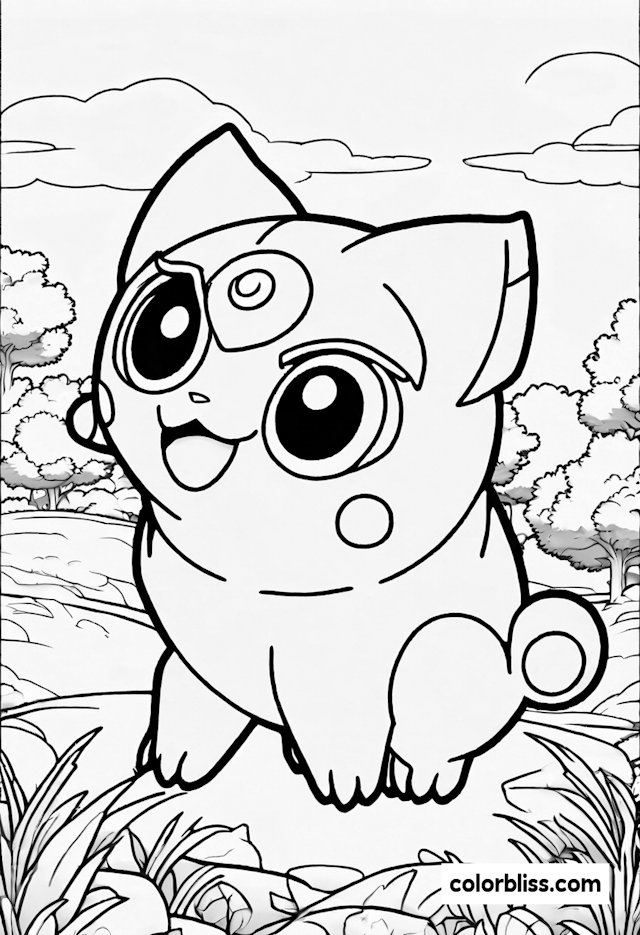 Cute Jigglypuff in the Forest Coloring Page