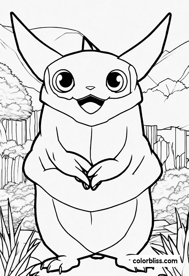 Furry Friend Pikachu in the Forest Coloring Page