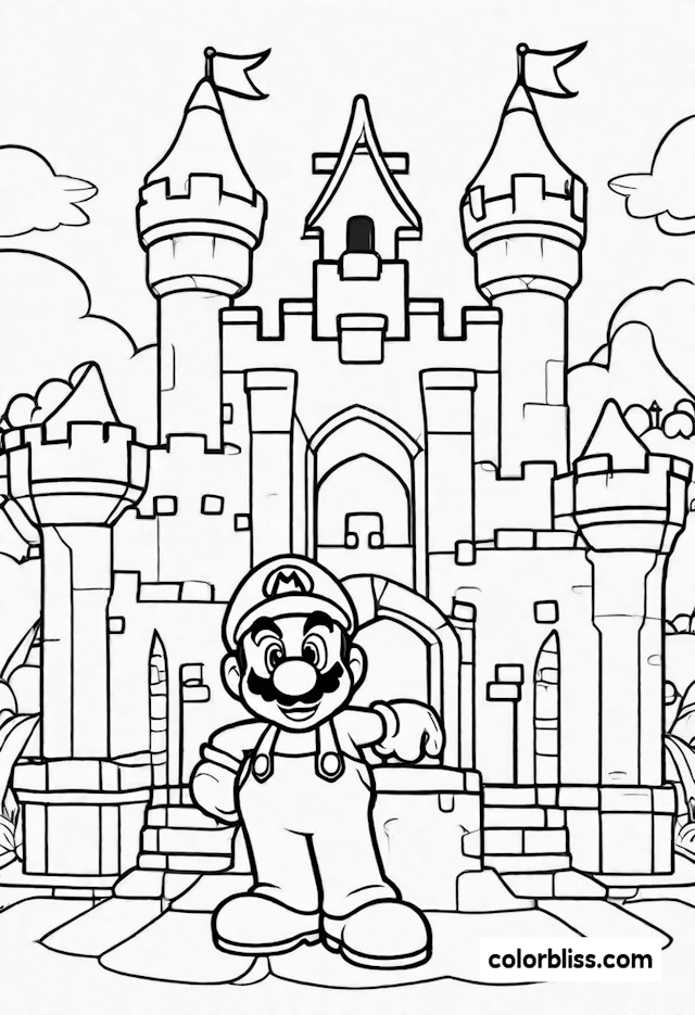 Mario at the Castle Coloring Page