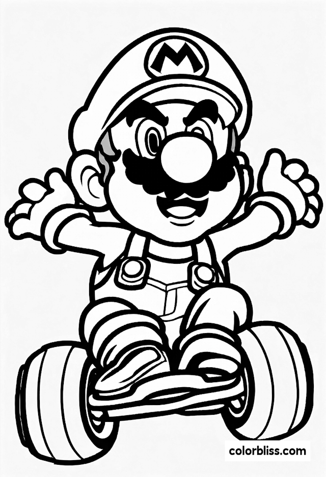 Mario on a Go-Kart Adventure Coloring Page