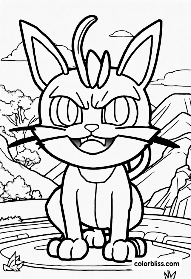 Meowth’s Adventure in the Mountains Coloring Page