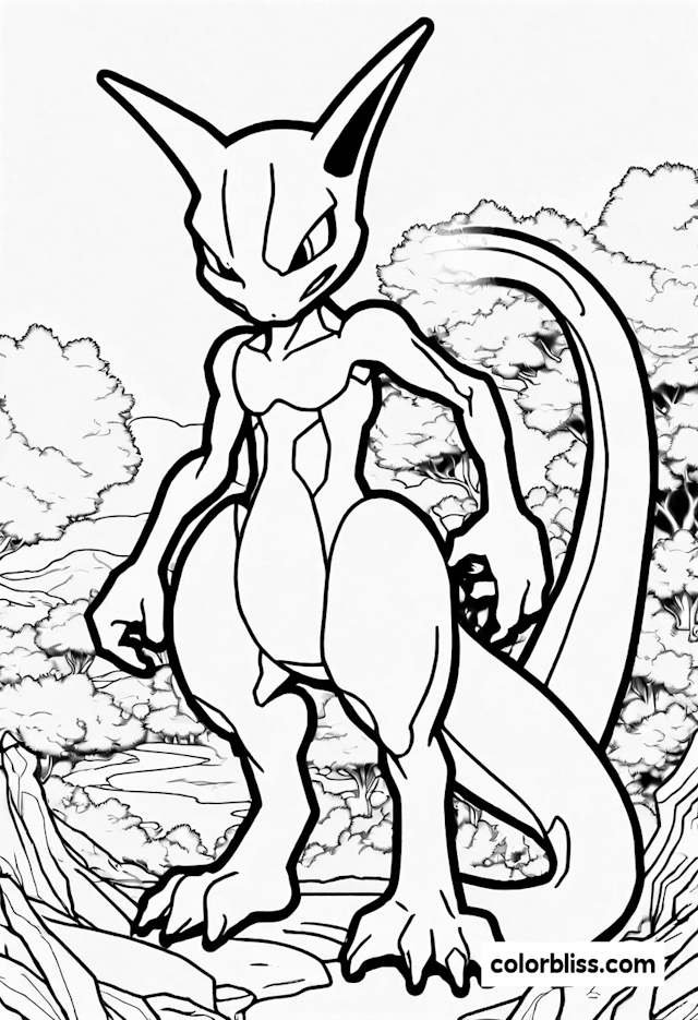 Mewtwo in the Forest Coloring Page