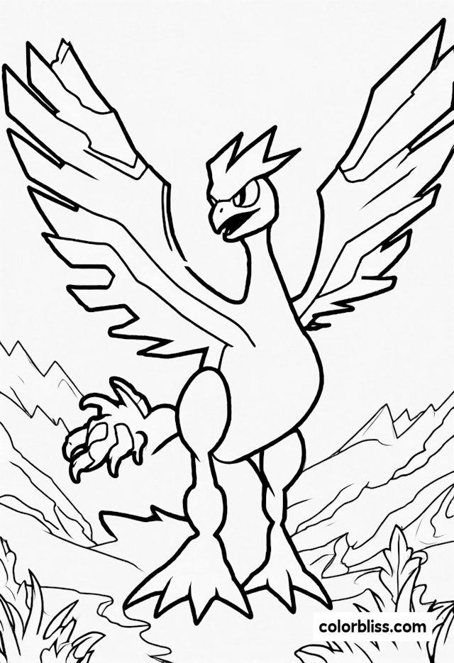 Lugia Takes Flight Over Mountains Coloring Page