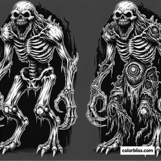 Monstrous Skeletons: Nightmarish Creatures Coloring Page | ColorBliss