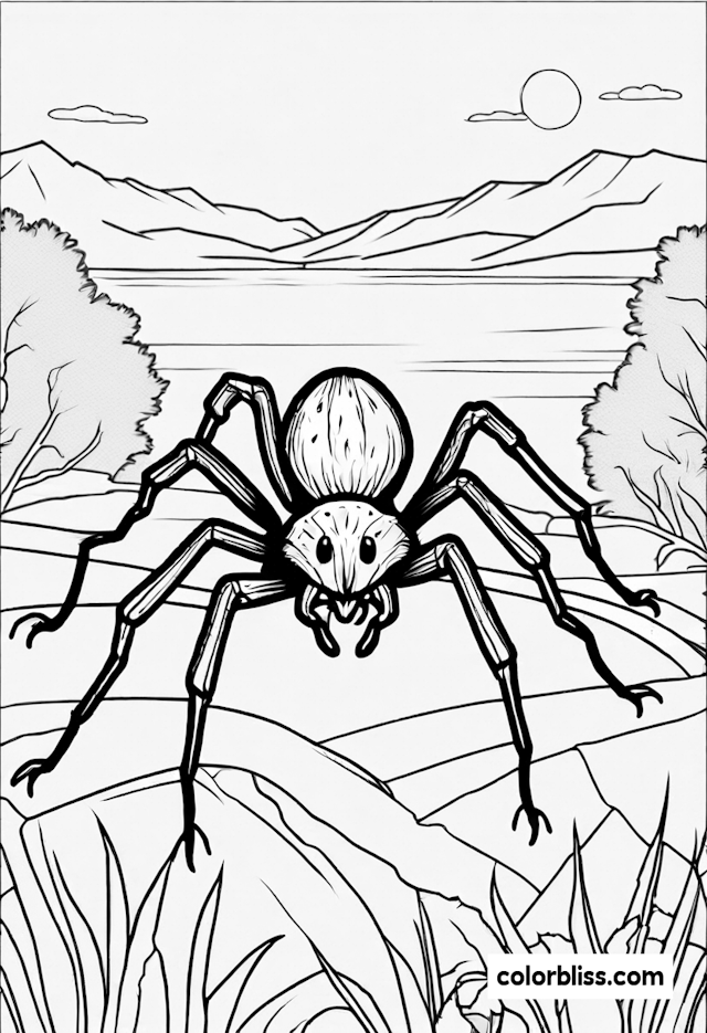 Spider in the Countryside Coloring Page