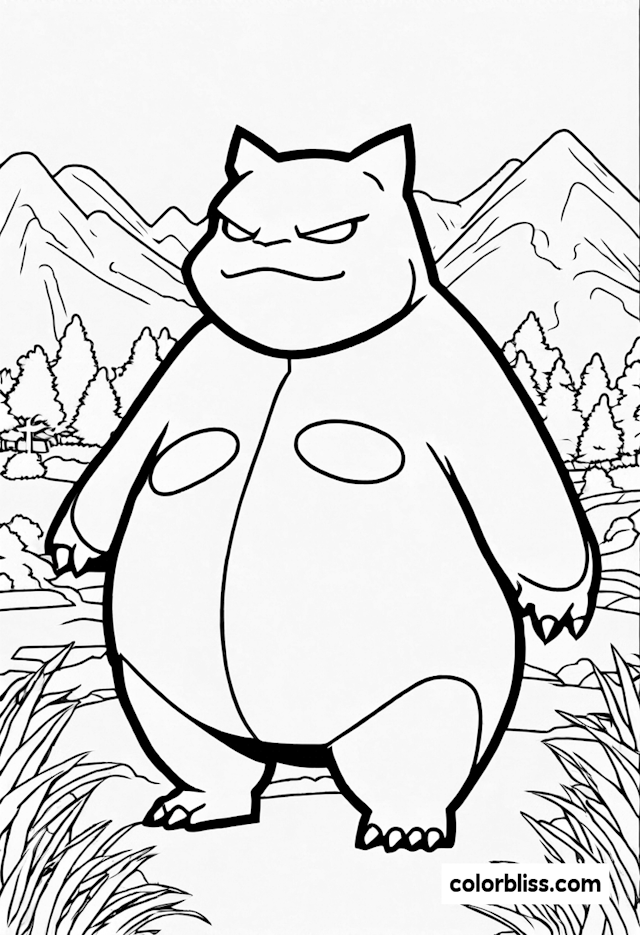 Snorlax in the Mountains Coloring Page