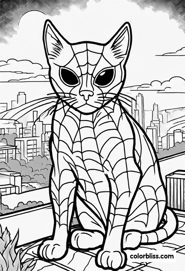 A coloring page of Spider-Cat: The Feline Hero of the City Coloring Page