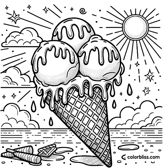 Sunny Day Ice Cream Delight Coloring Page