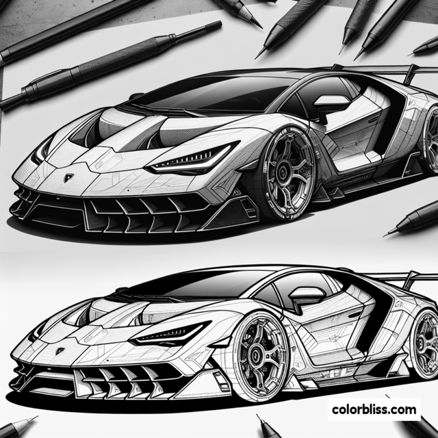 Supercar Coloring Extravaganza Coloring Page | ColorBliss