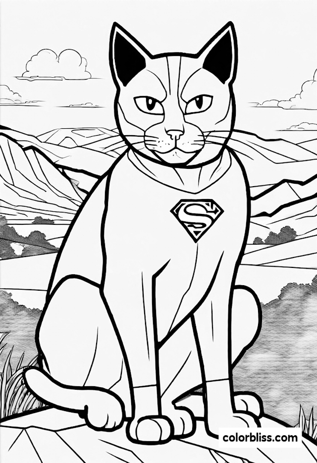 Supercat in the Mountains Coloring Page