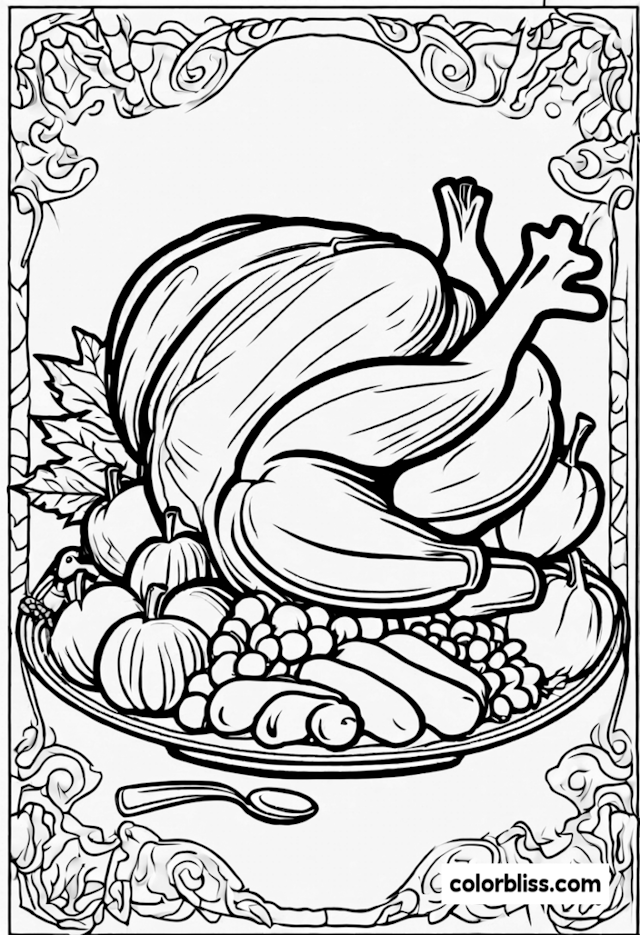 A coloring page of Thanksgiving Feast Coloring Page