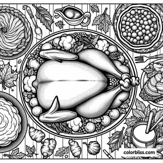 A coloring page of Thanksgiving Feast Coloring Page