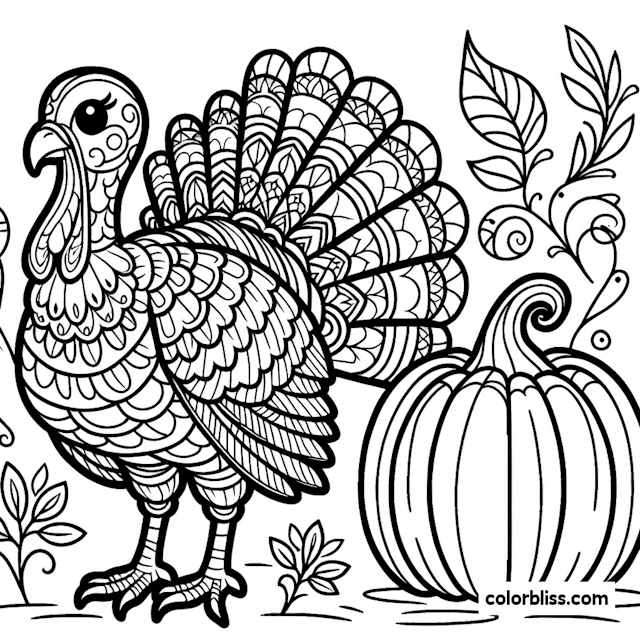 Thanksgiving Turkey and Pumpkin Delight Coloring Page