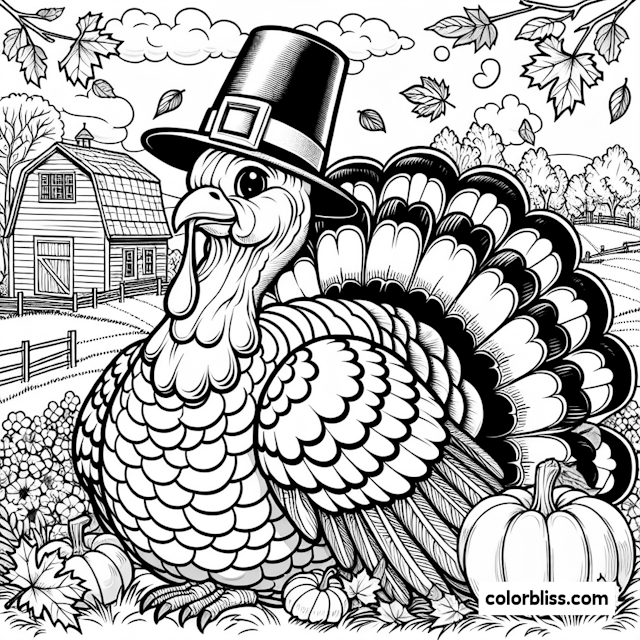 Thanksgiving Turkey at the Farm Coloring Page