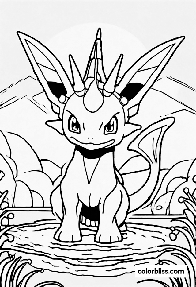 Vaporeon in Tranquil Waters Coloring Page