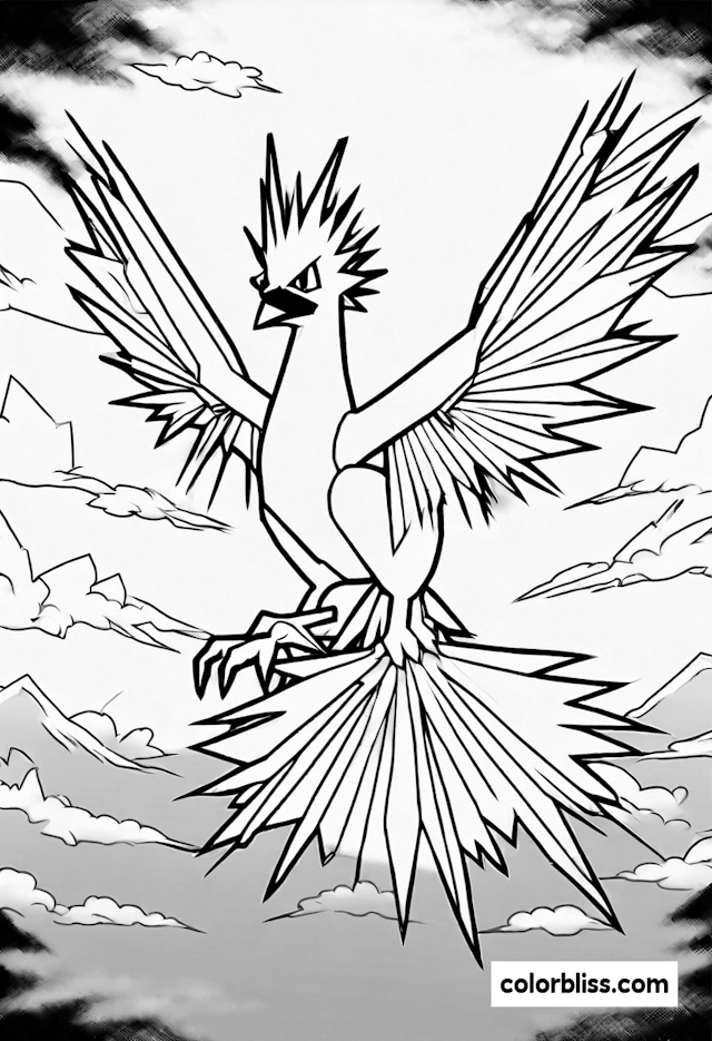 Articuno Soaring Above the Mountains Coloring Page