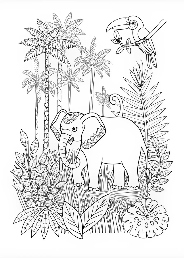 Elephant Beneath the Rainbow Coloring Page