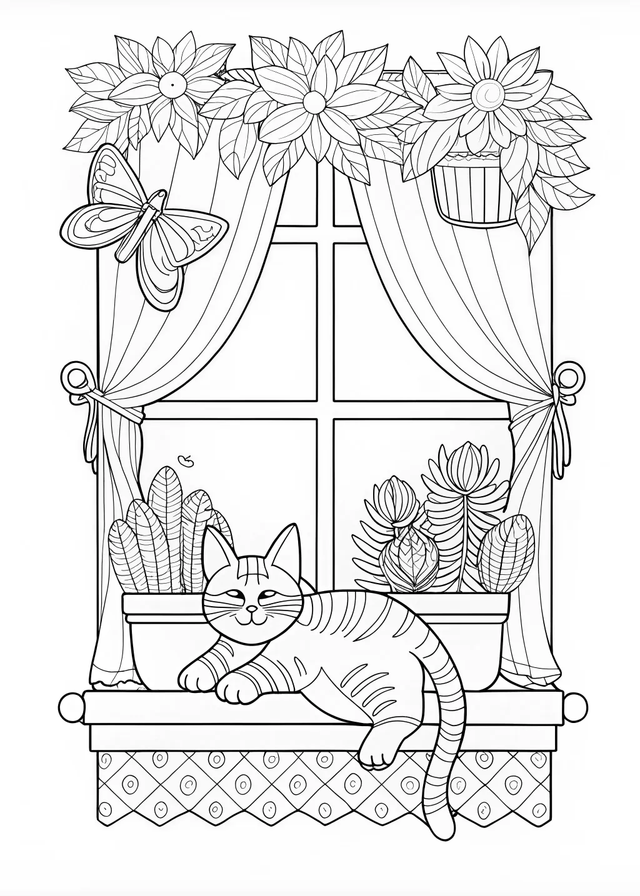 Kitty’s Serene Pose Coloring Page