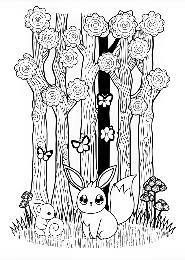 Eevee Exploring the Mountains Coloring Page