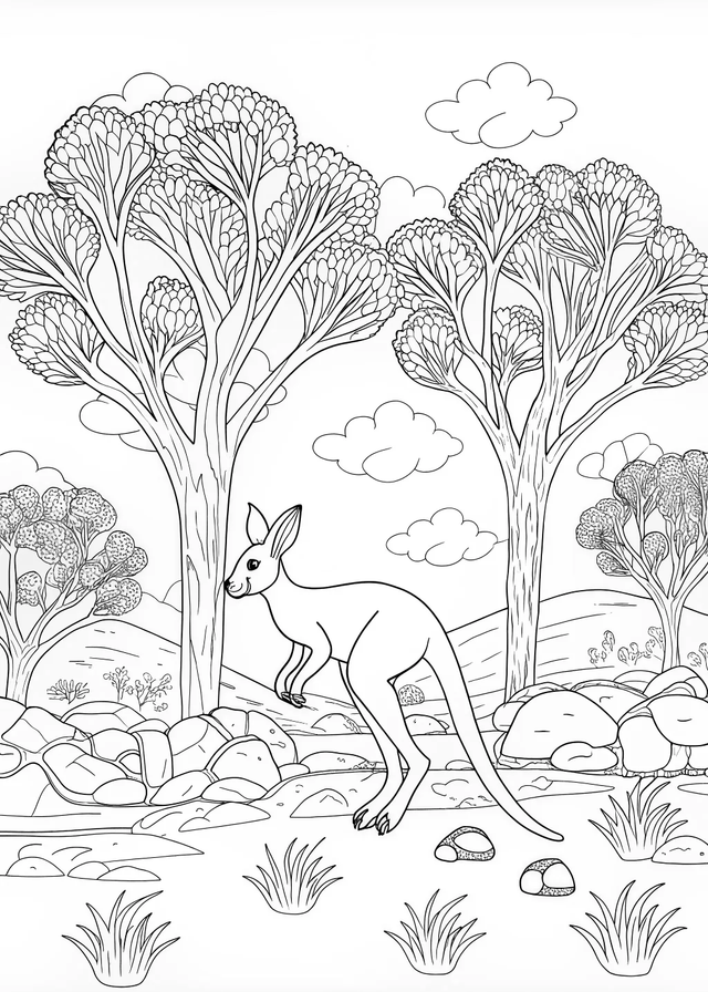 Kangaroo’s Day Out Coloring Page