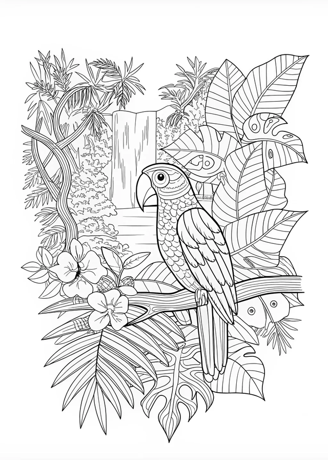 Parrot on Perch Coloring Page