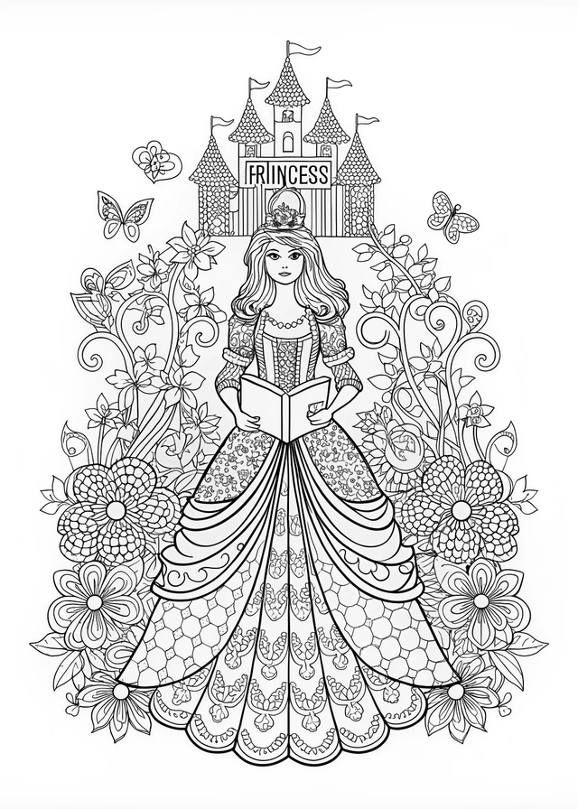 Princess with a Crown Coloring Page