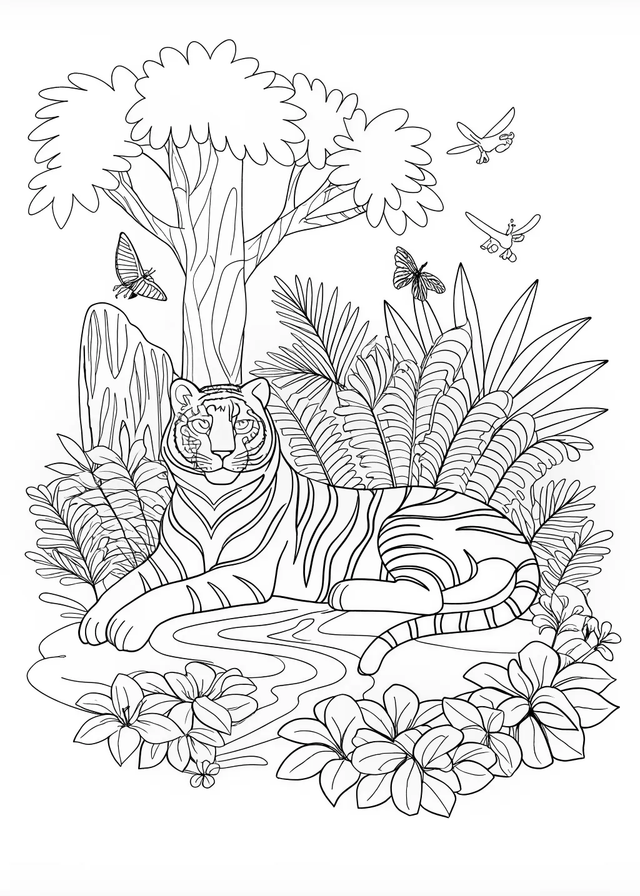 Tiger’s Majestic Gaze Coloring Page