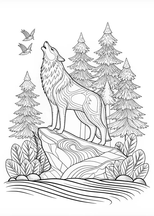 Majestic Wolf Coloring Page