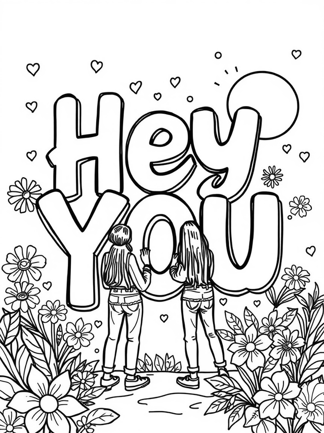 A coloring page of Hey you!