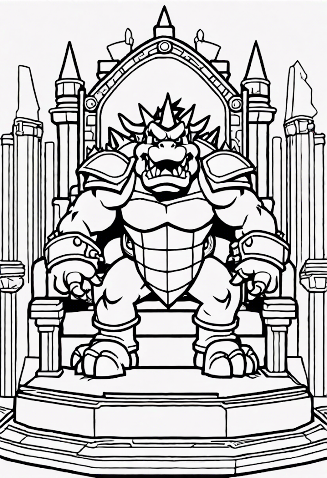 Bowser on His Throne Coloring Page coloring pages