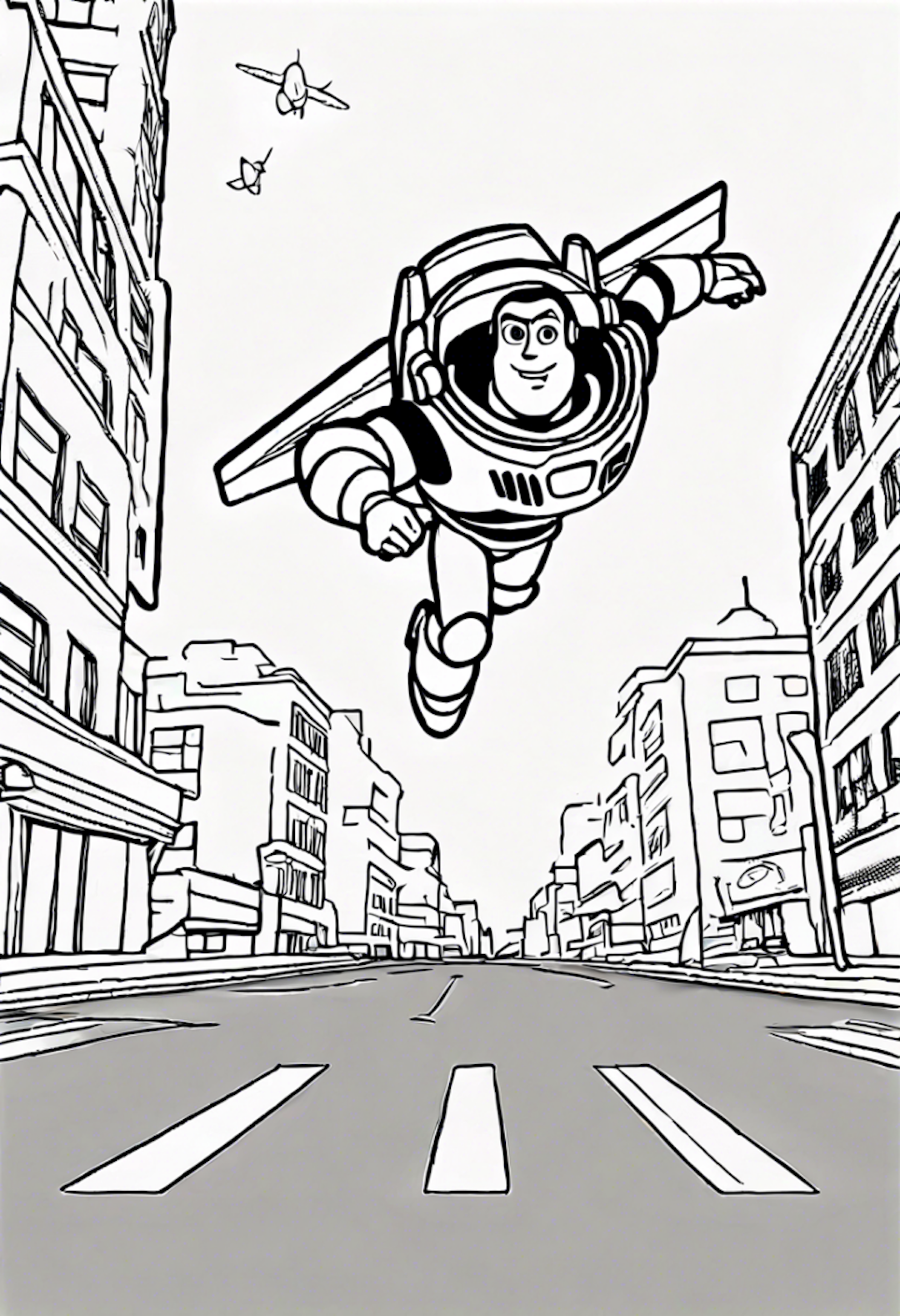 Buzz Lightyear Soaring Above the City coloring pages
