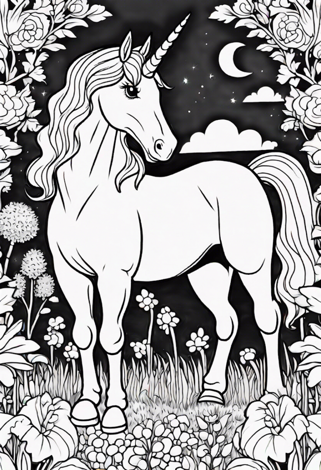 Magical Night with Unicorn coloring pages