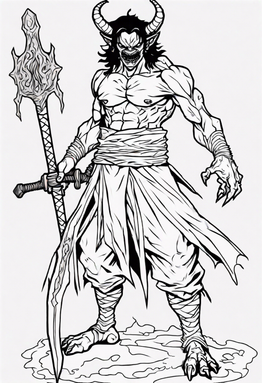 Demon Warlord with Dual Blades Coloring Page coloring pages