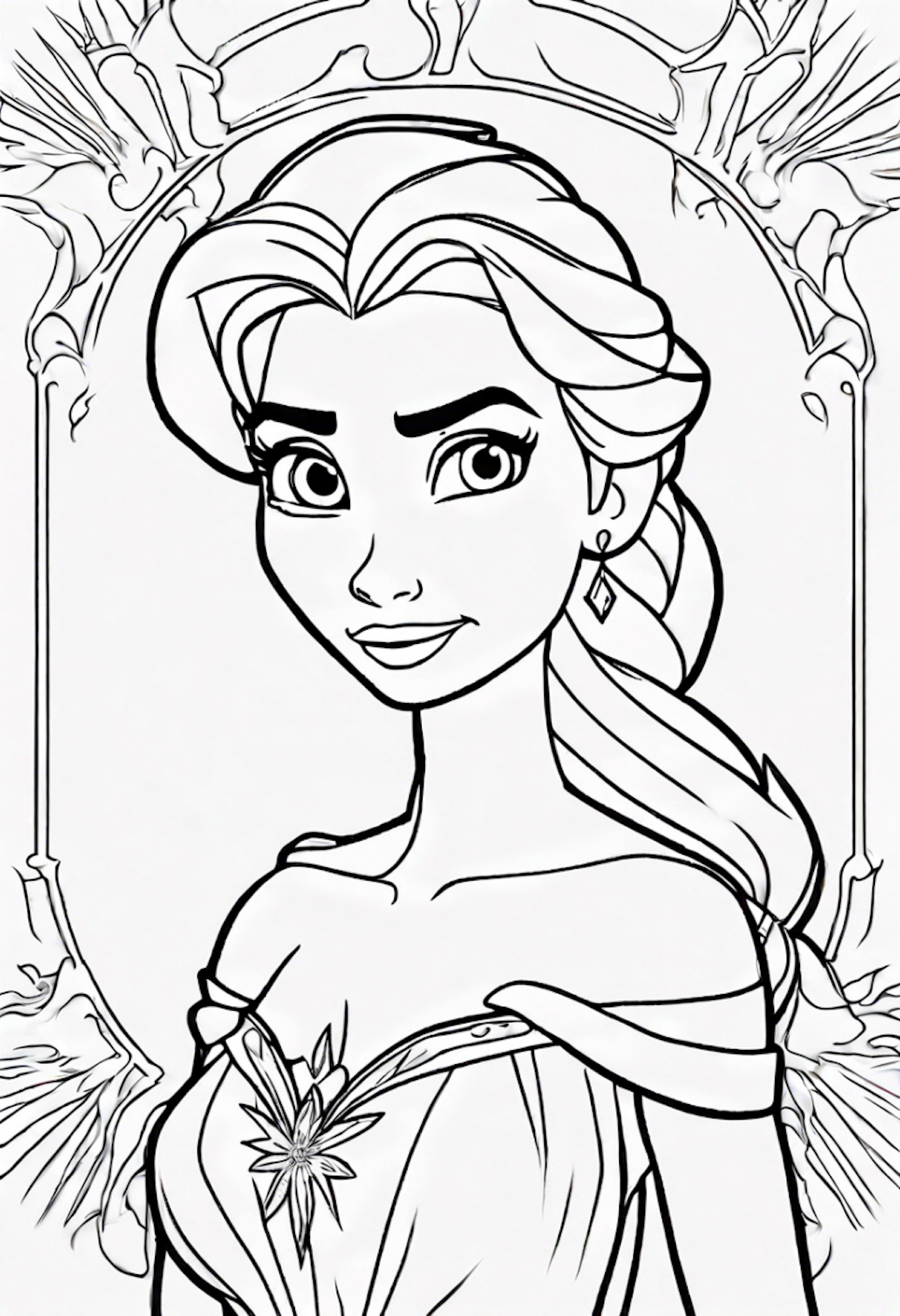 Elsa’s Elegant Portrait Coloring Page coloring pages