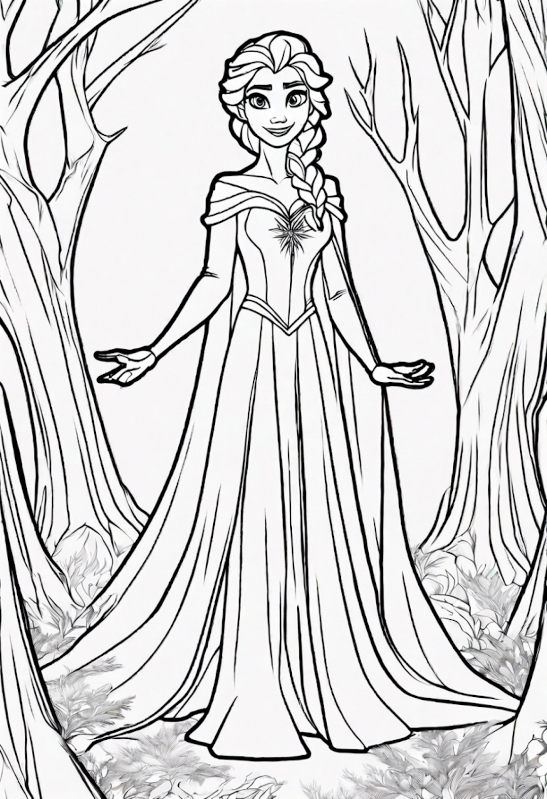 Elsa in the Enchanted Forest Coloring Page coloring pages